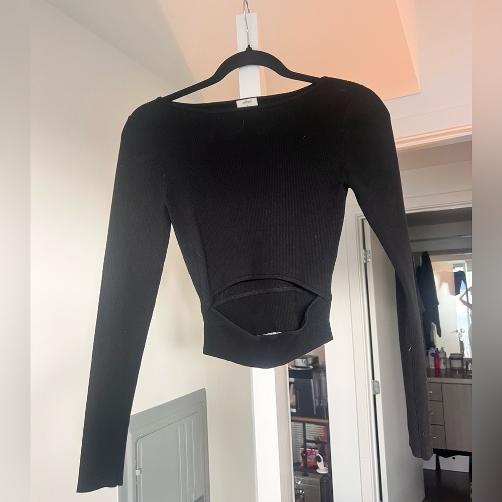 Wilfred Black Ribbed Long Sleeve Top- S